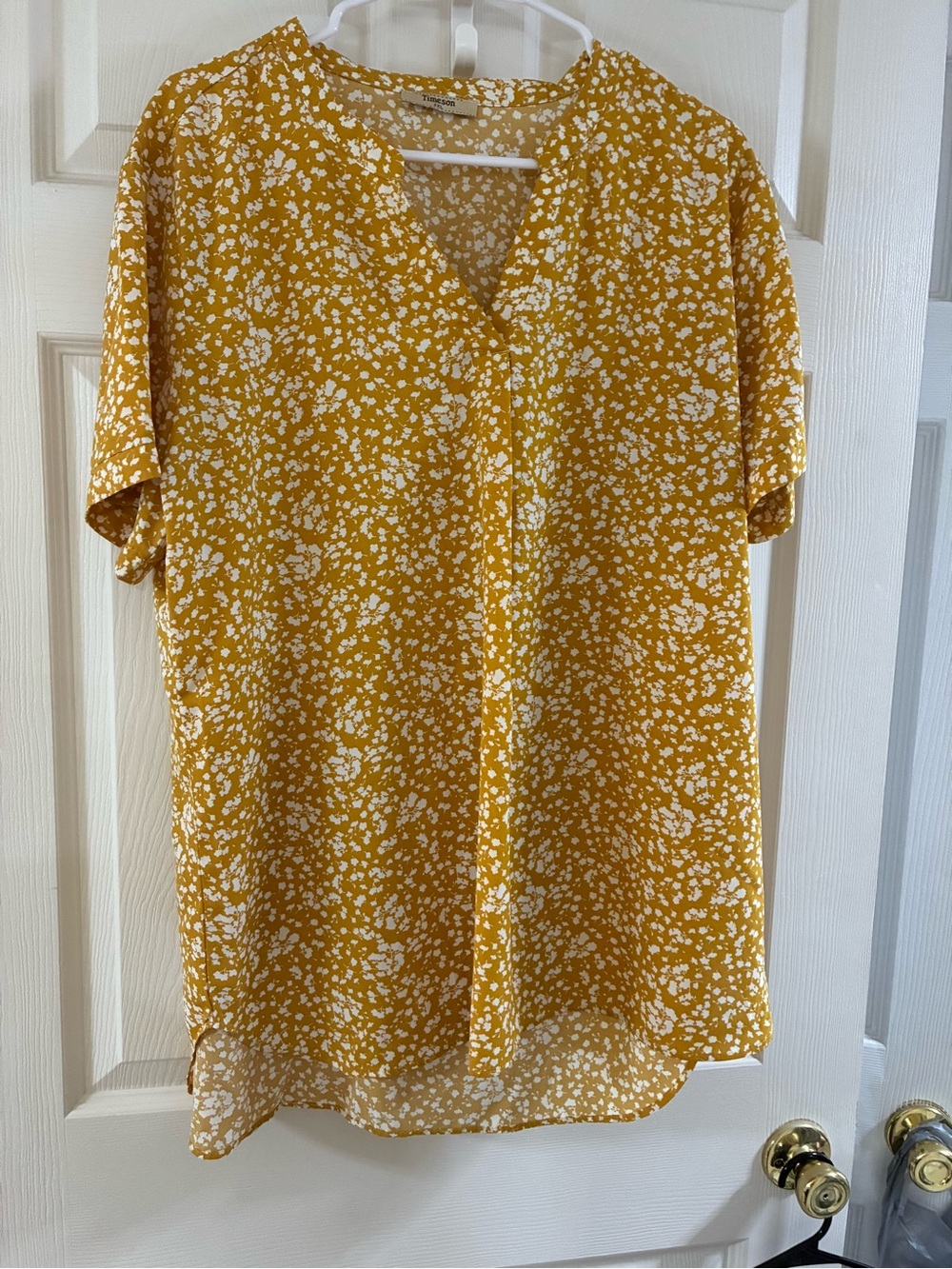 Mustard Floral V-Neck Short Sleeve Blouse